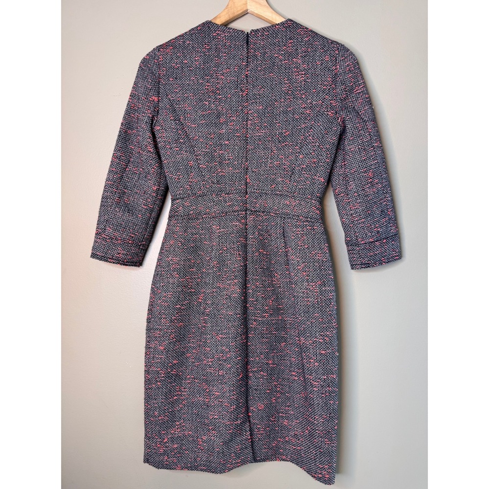 J.Crew Women 0P Petite Tweed Sheath Dress 3/4 Sleeve Wool Blend Pink Black White - Picture 5 of 9
